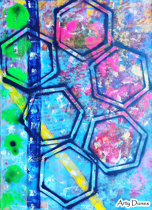When Geometry Feels & Looks Beautiful | Blue Figurative Hexagons | Impressionistic Art Ms Puja Sarin