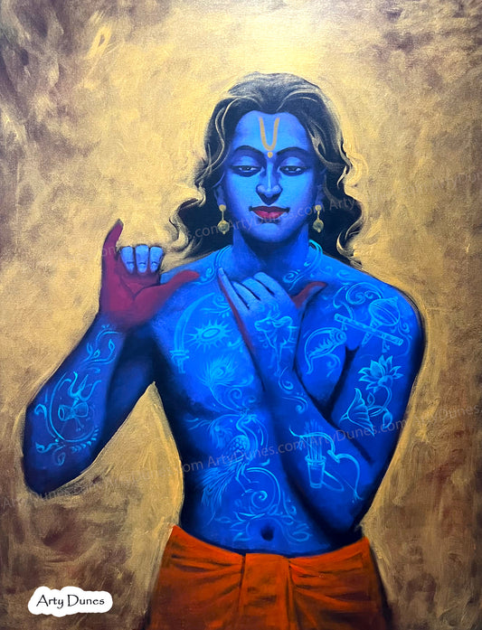 Divine Lord Krishna | Hindu God Mythology | Portrait | Orange Blue