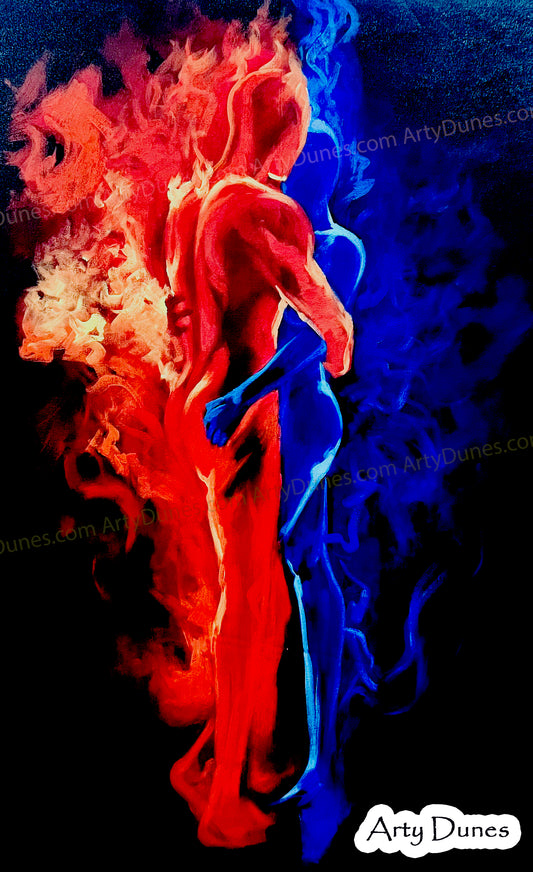 Water Fire | Man Woman Passion | Figurative Expressionism by Ms Puja Sarin