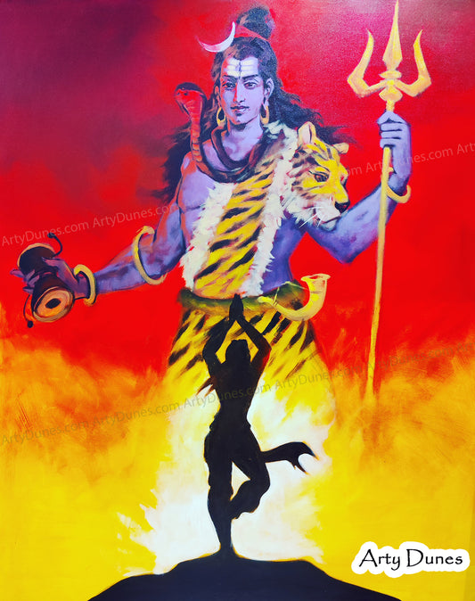 Lord Shiva Canvas Painting | Ravana Tapaysa | Mahadev | Large 6 Feet Acrylic Colors