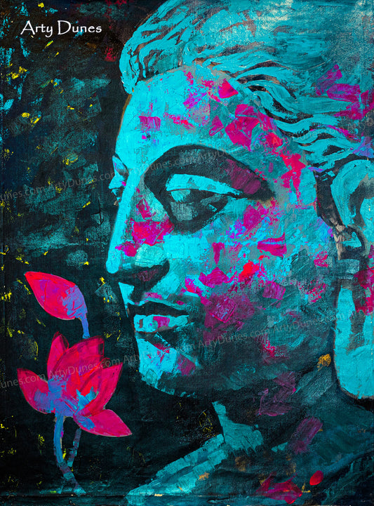 Buddha & The Pure Lotus Flower Canvas Portrait by Ms Puja Sarin